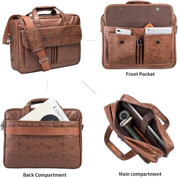 COPY - Seyfocnia Mens Laptop Bag,17.3 Inch PU Leather Messenger Bag Water Resis… - Picture 5 of 10